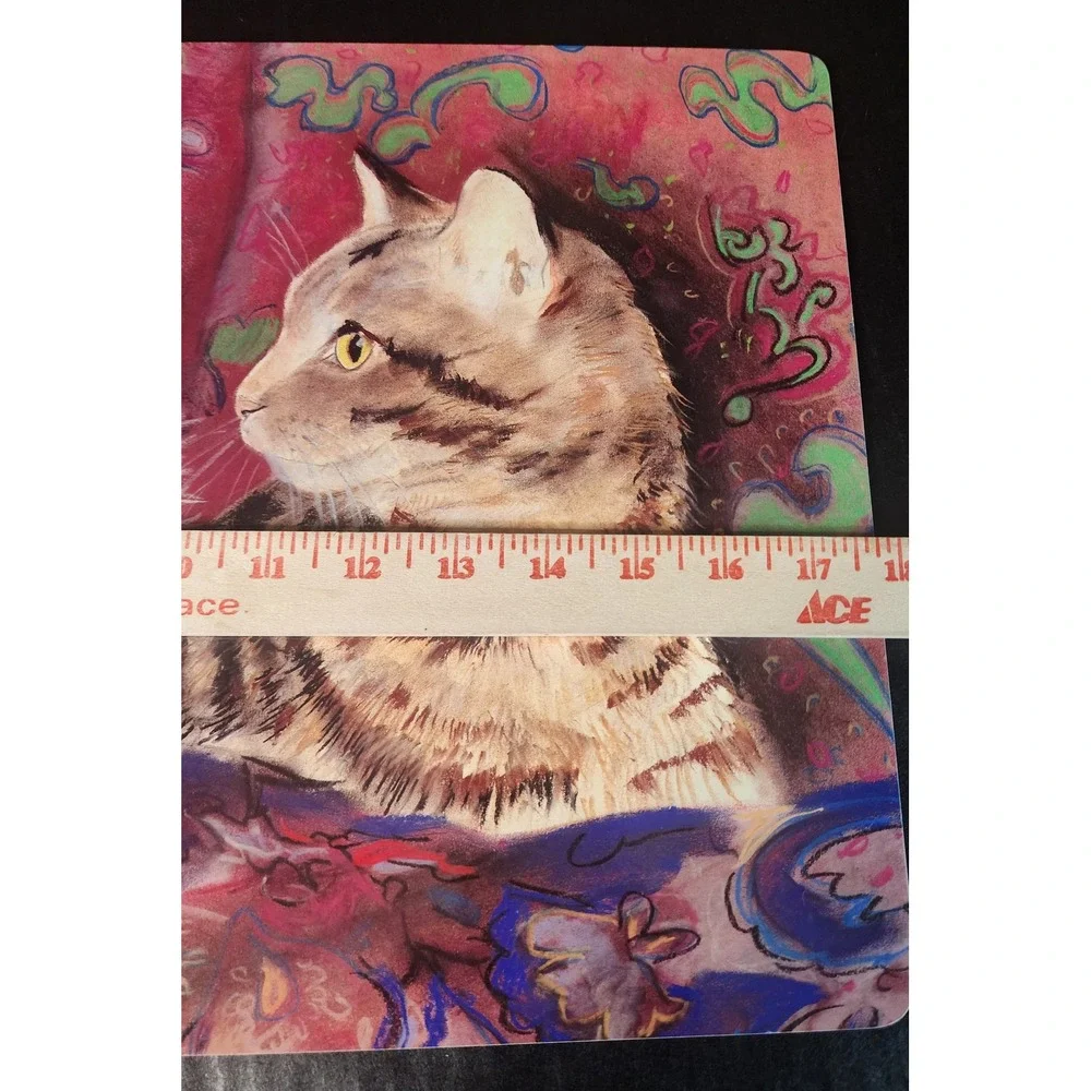 Vtg Cat Cork Backed Mat/Art White Persian & Tabby 17x11.5 Kitchy/Frame as Pic.